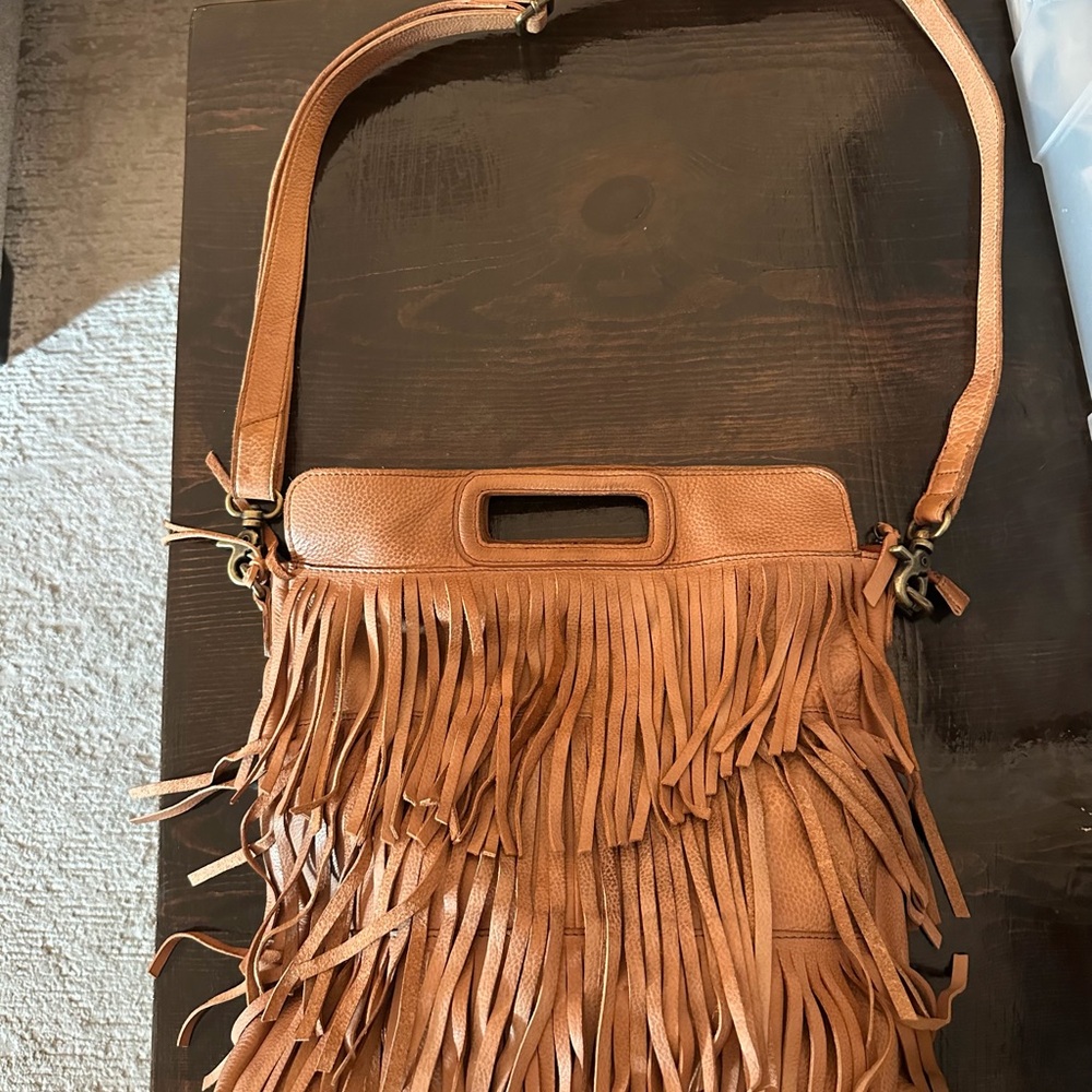 Stylish Tan Leather Fringe Shoulder Bag